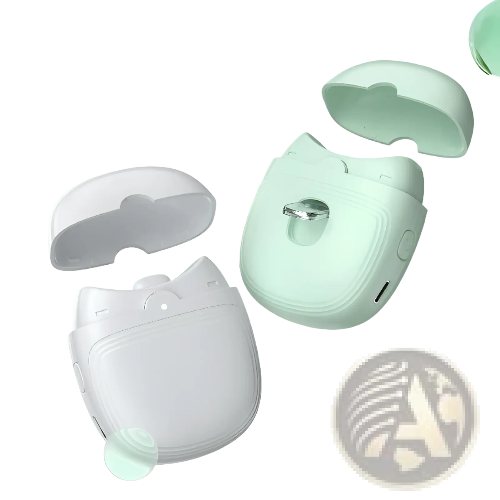White cat-shaped wireless earbud case with smooth plastic finish and silver accent for electric nail clippers trimmer
