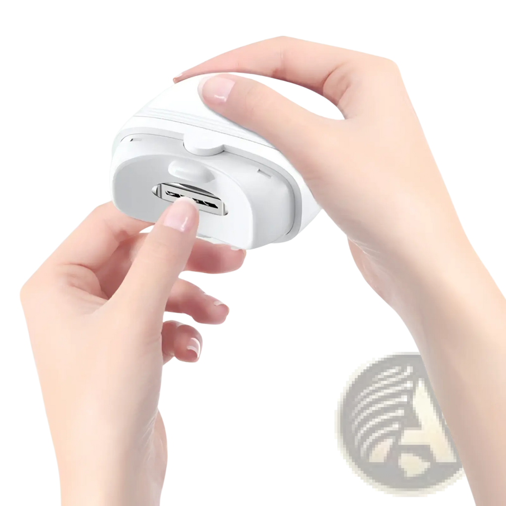 White compact portable charger with usb port and sleek rounded design for electric nail clippers rechargeable trimmer