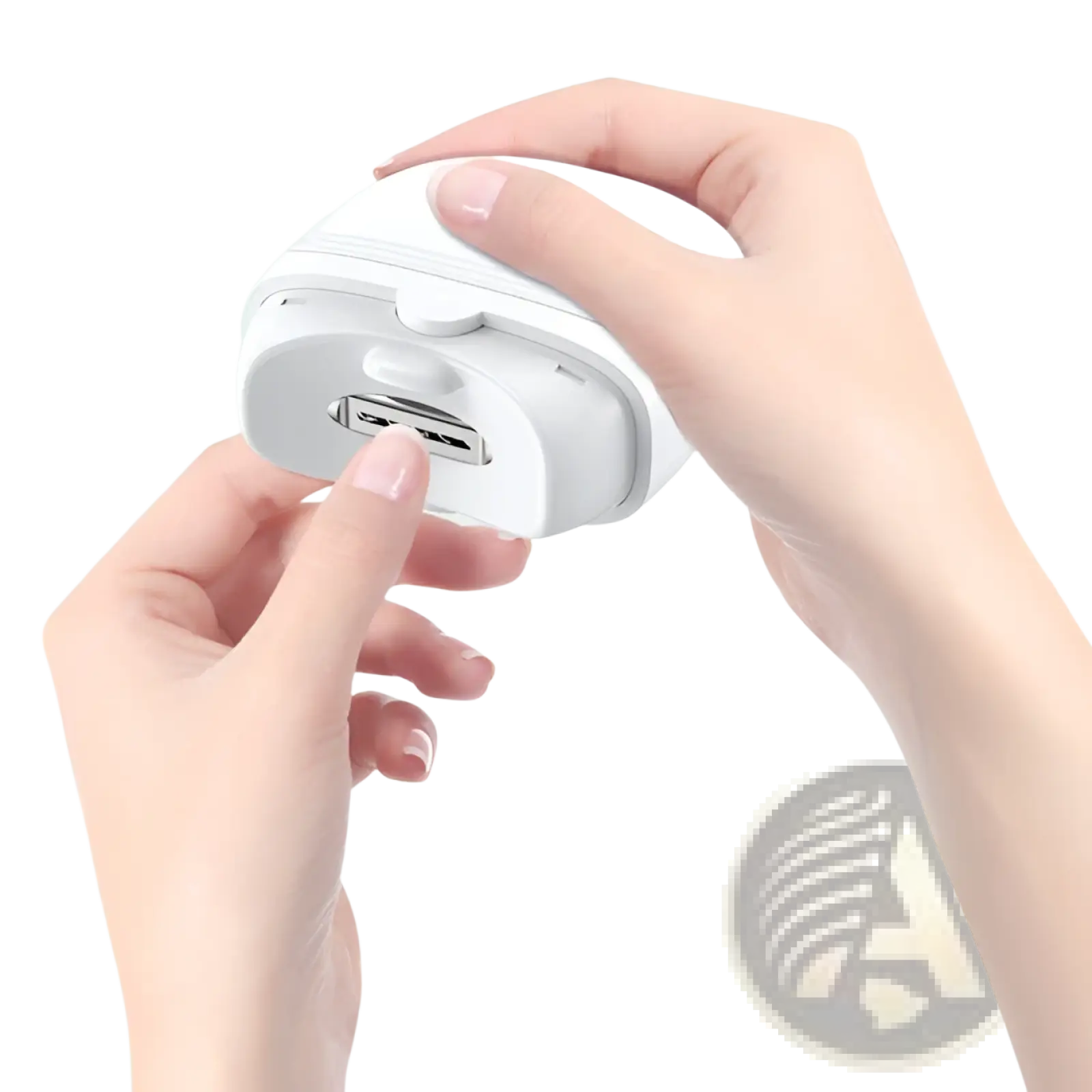 White compact portable charger with usb port and sleek rounded design for electric nail clippers rechargeable trimmer