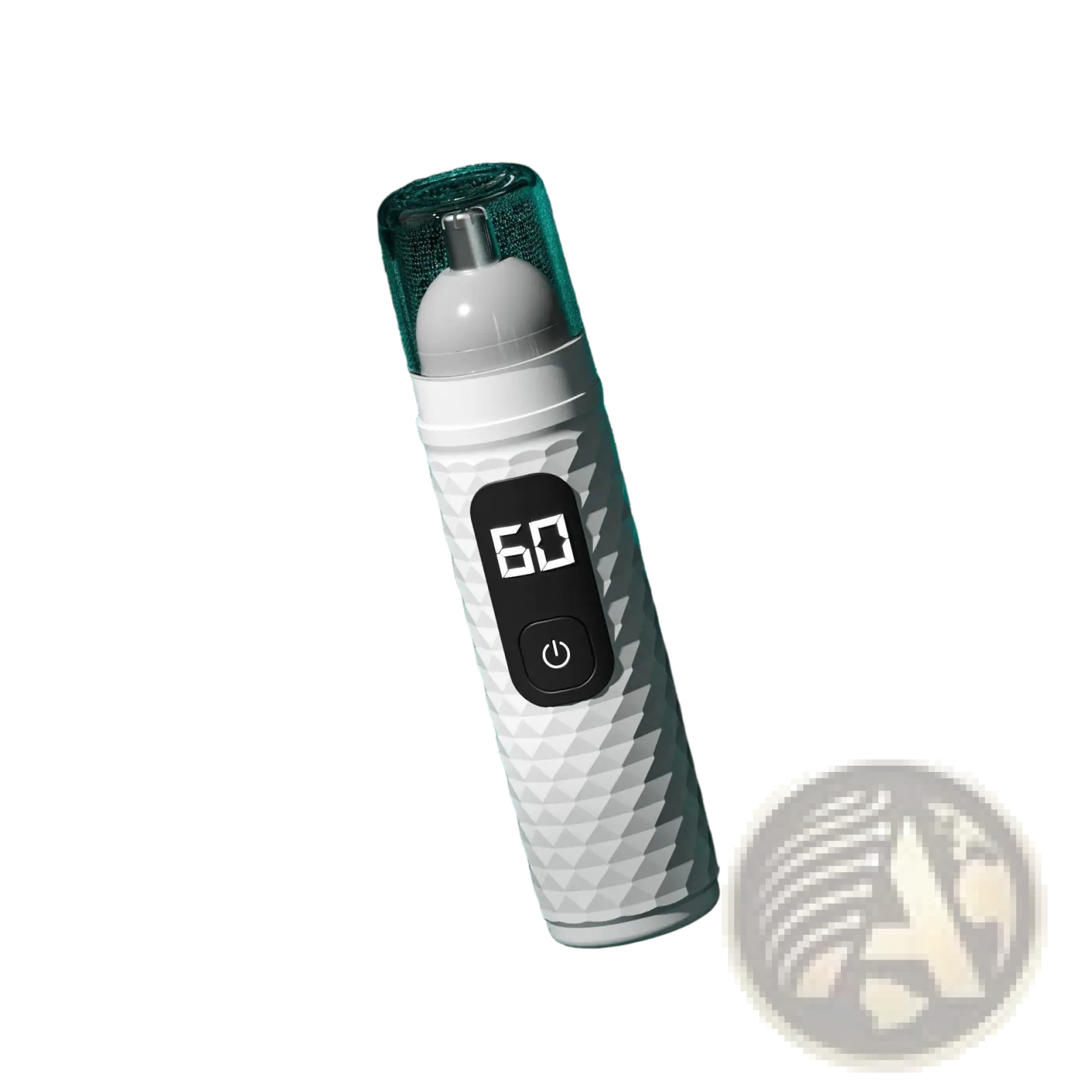 White electric nose hair trimmer with geometric pattern body rechargeable type c clipper and digital display showing 60