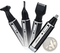 Black and silver sportsman 4 in 1 electric nose hair trimmer grooming set with interchangeable heads for trimming shaving and nose hair removal