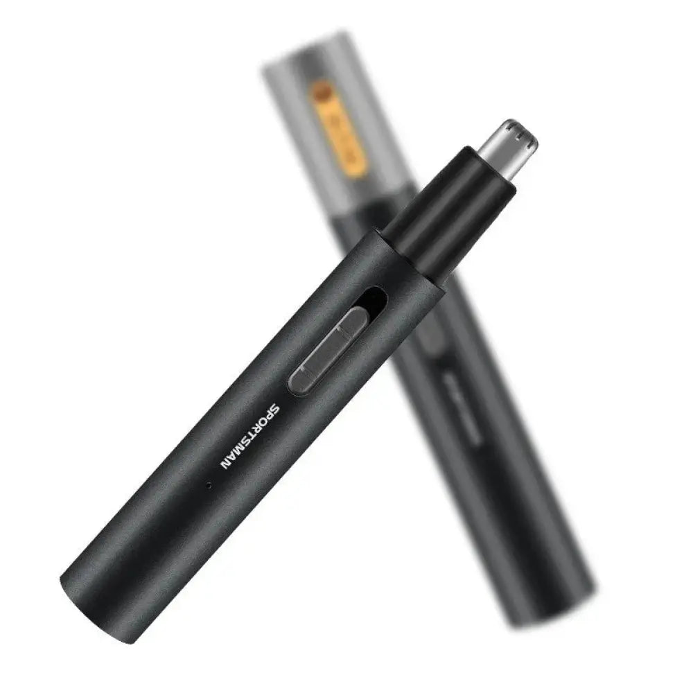 Sportsman USB rechargeable electric nose and ear hair trimmer black cylindrical with matte finish and silver metallic tip