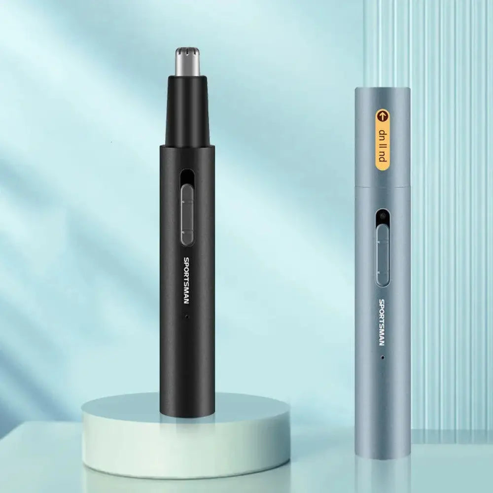 Black and silver sportsman usb rechargeable electric nose and ear hair trimmer with sleek cylindrical design