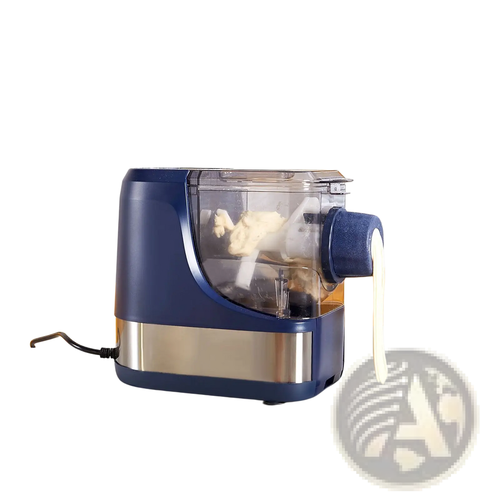 Electric pasta maker 150w automatic noodle machine in blue and stainless steel with transparent food chamber