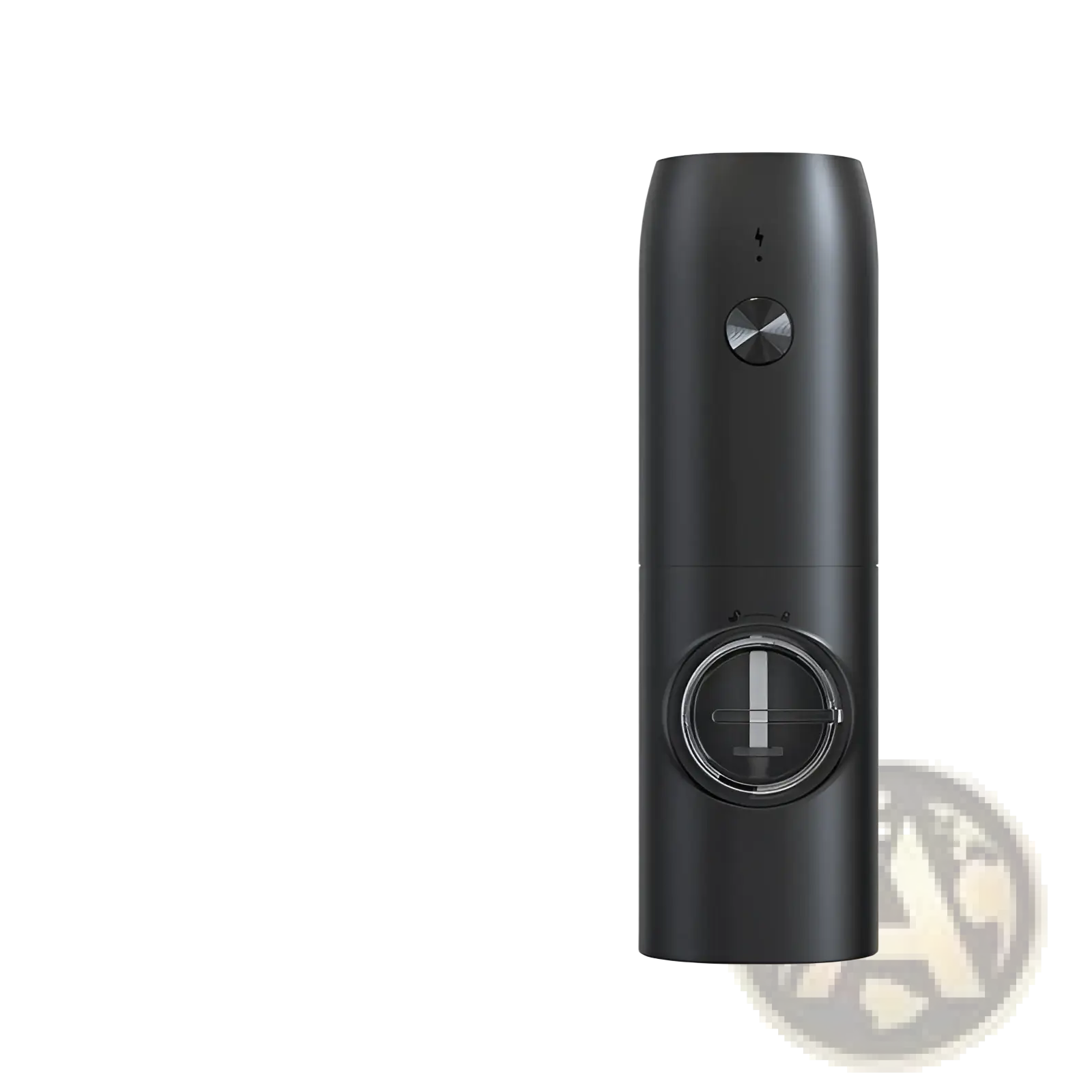 Black cylindrical portable electric pepper mill with metallic button and transparent opening type-c rechargeable