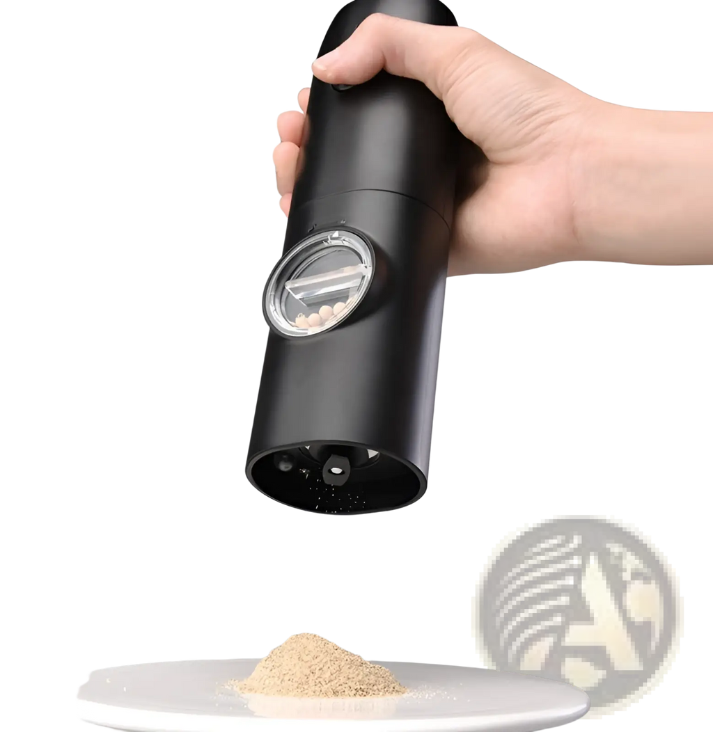 Black electric pepper mill with clear window showing peppercorns type-c rechargeable electric grinder set