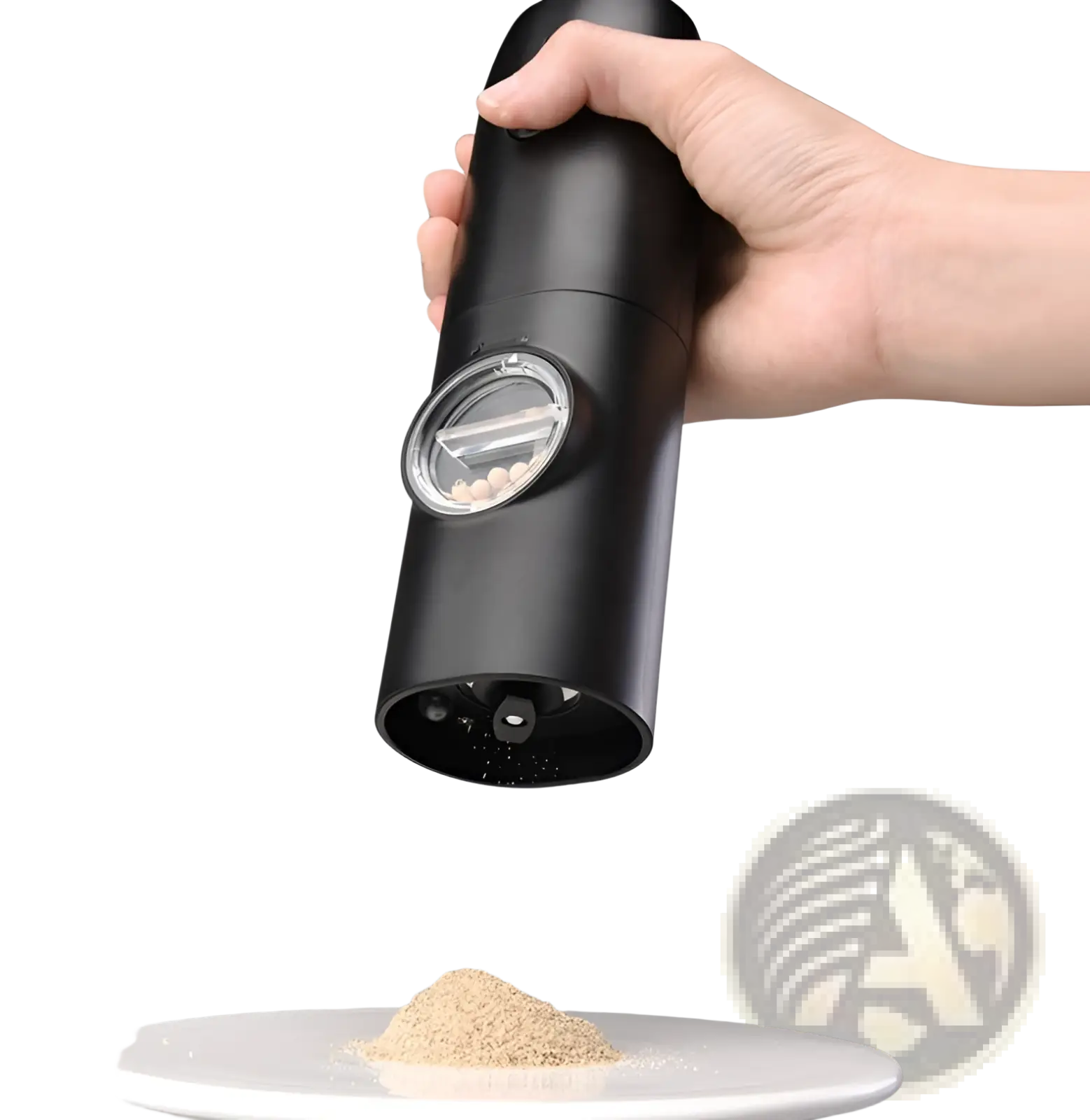Black electric pepper mill with clear window showing peppercorns type-c rechargeable electric grinder set