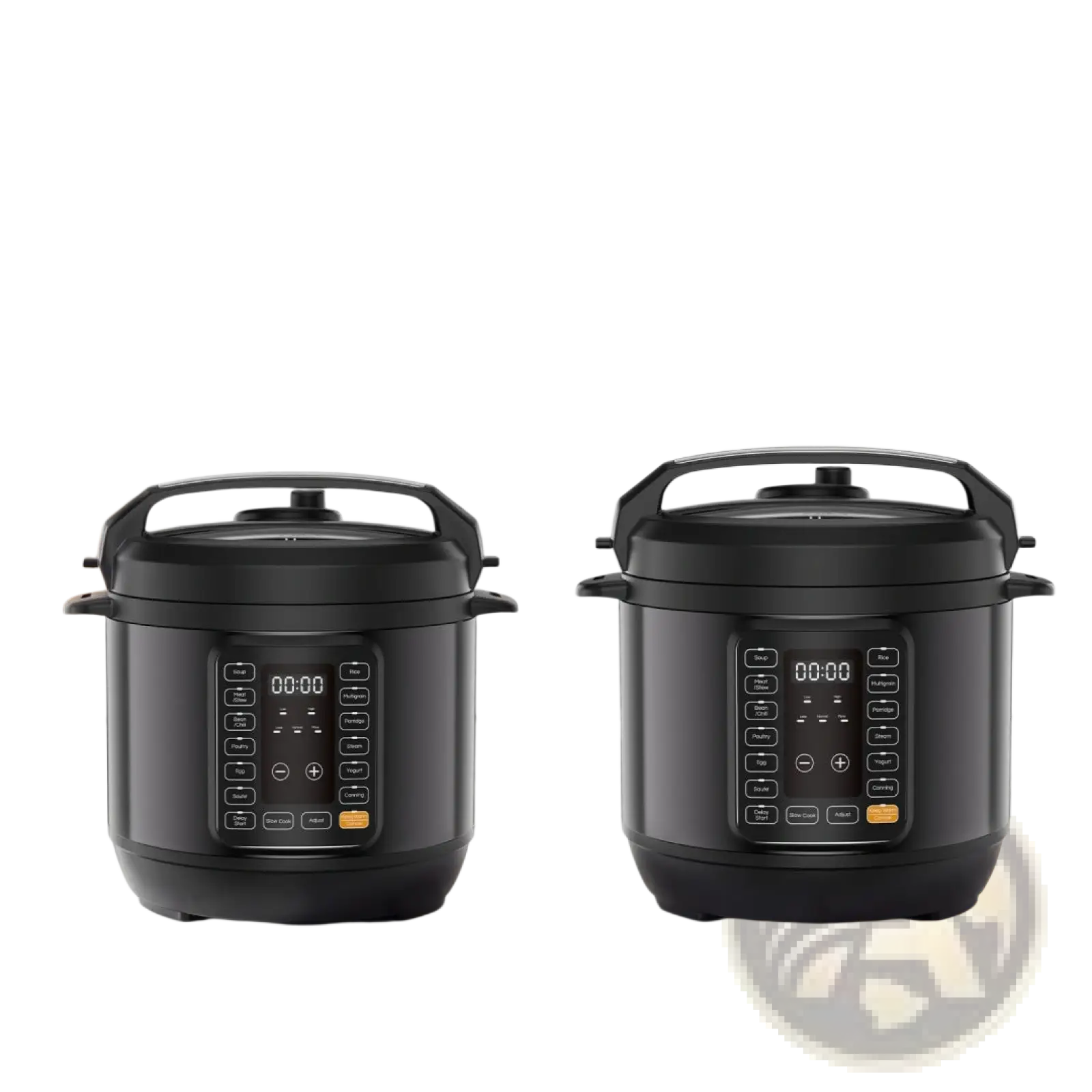 Black electric pressure cookers 6qt and 8qt with digital control panels for versatile multi cooking tasks
