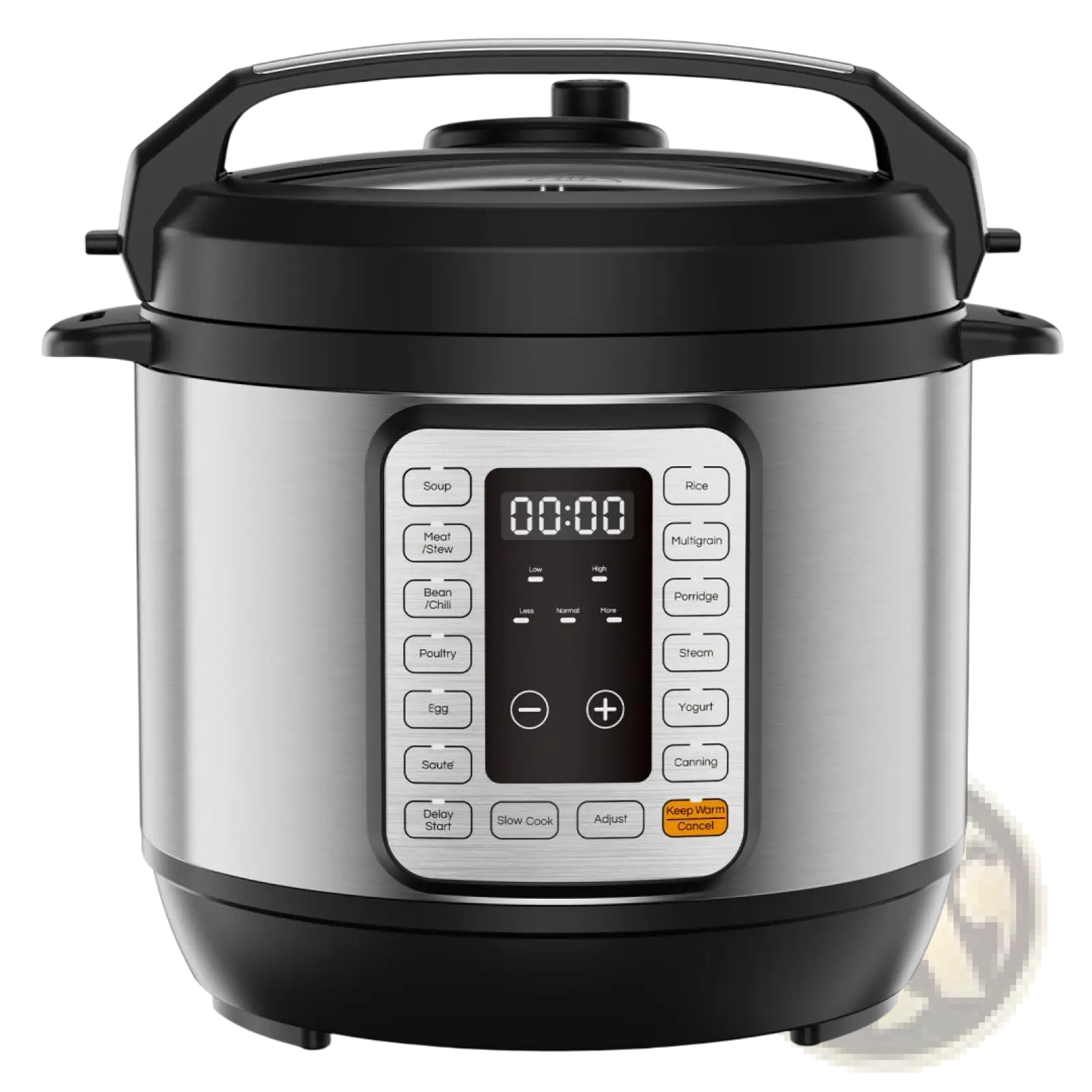 Black and stainless steel electric pressure cooker with digital control panel for 6qt and 8qt multi cooking use