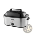Silver and black vevor electric roaster oven with a sleek rounded design 24 qt capacity with lid for turkey roasting