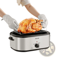 Silver stainless steel vevor electric roaster oven 24qt with black accents and control knob for buffet serving
