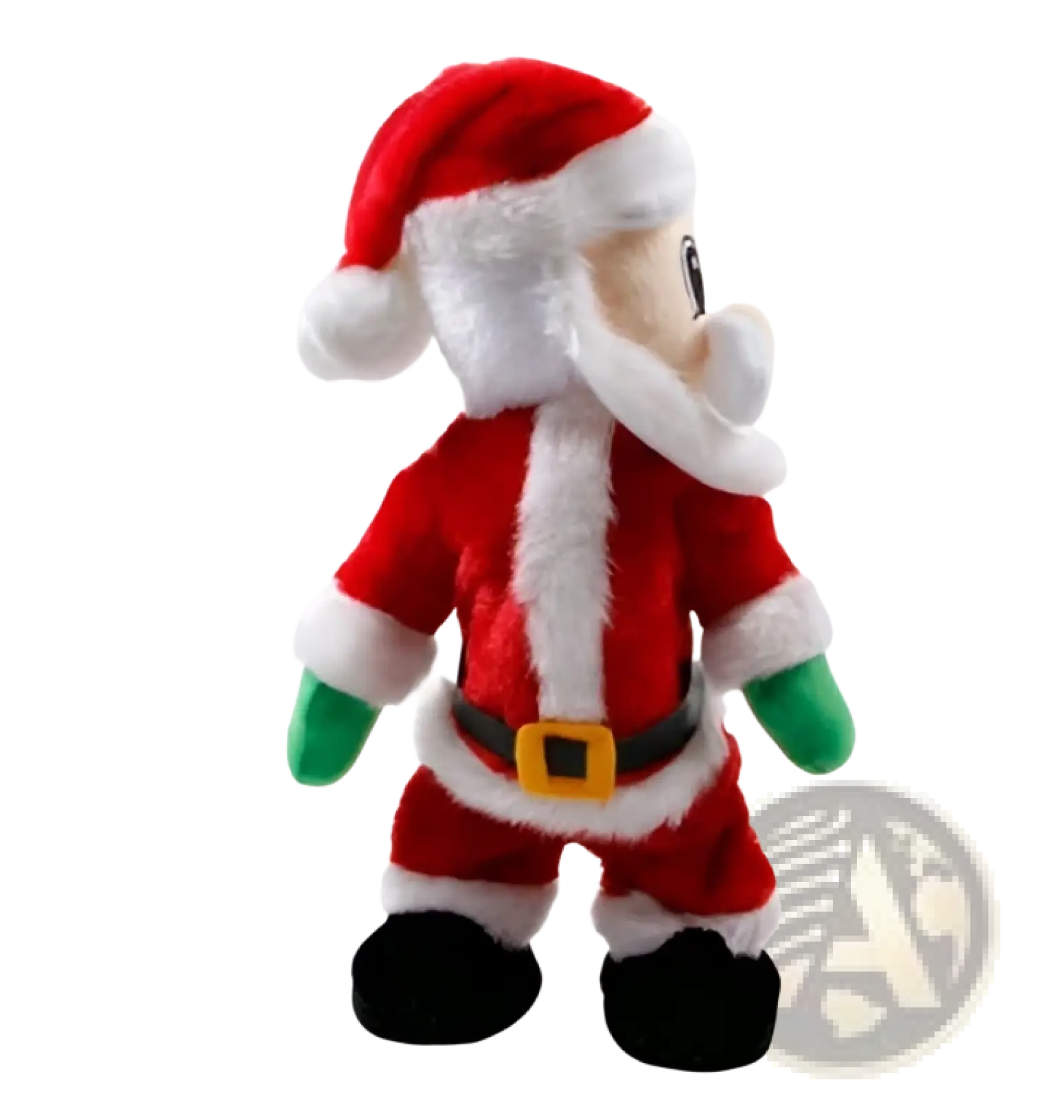 Electric santa claus shaking hips musical toy 46cm red and white plush with green gloves black boots and yellow belt buckle