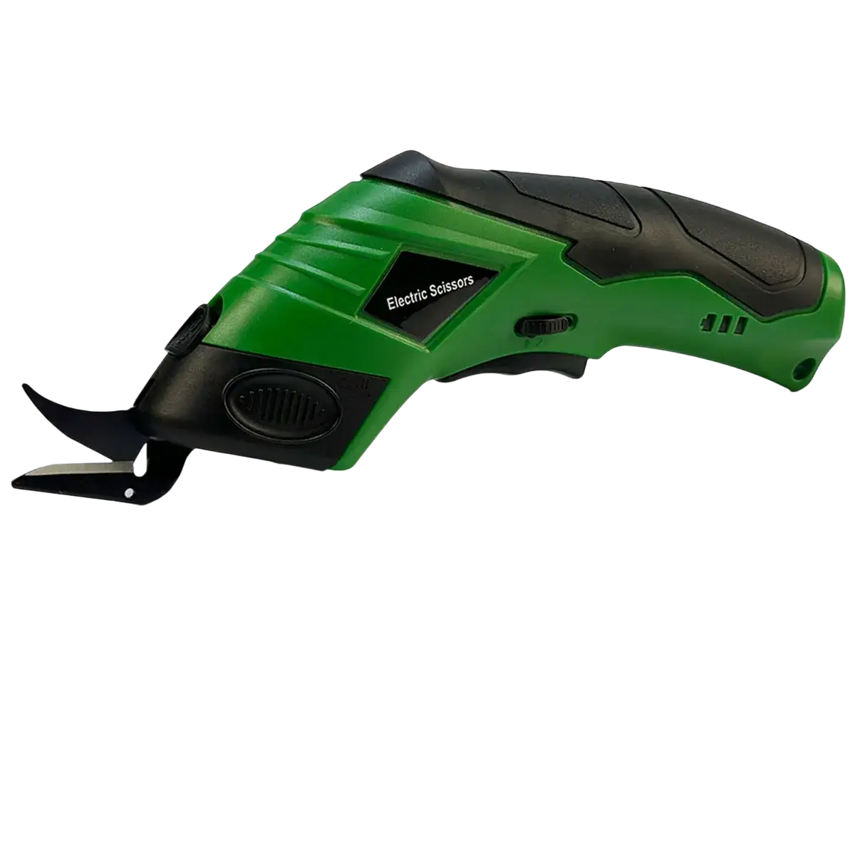 Green and black multifunctional electric scissors with textured grip handle cordless usb rechargeable fabric cutter