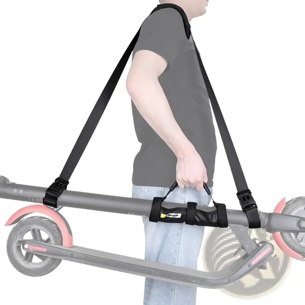 Black rhinowalk shoulder strap handle for carrying electric scooters designed for comfortable transport