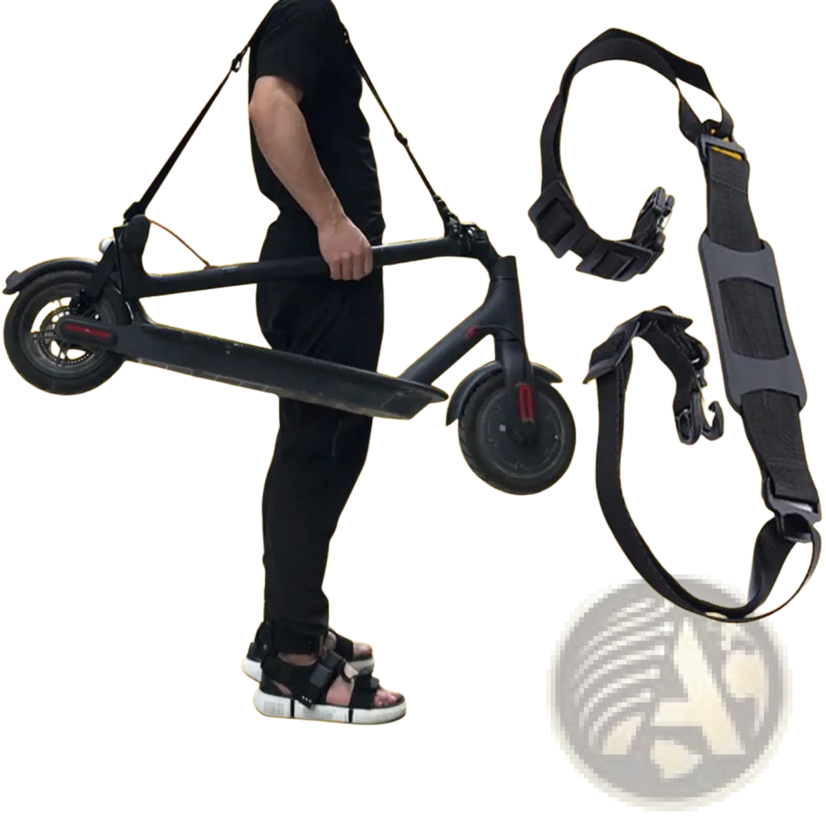 Black xiaomi mijia m365 electric scooter carrying strap made of adjustable nylon with padded shoulder belt for secure transport