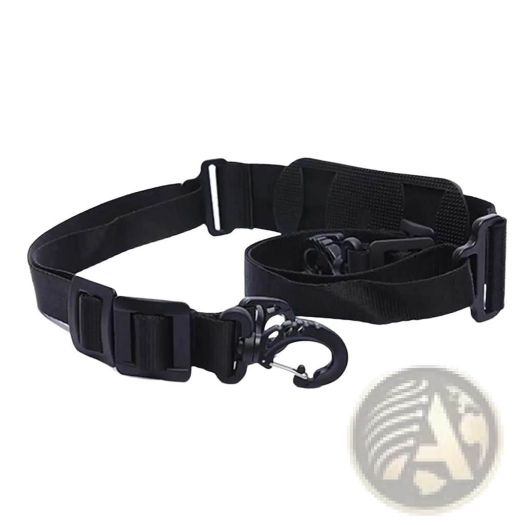 Black adjustable nylon electric scooter carrying strap with plastic buckles and metal carabiner clip