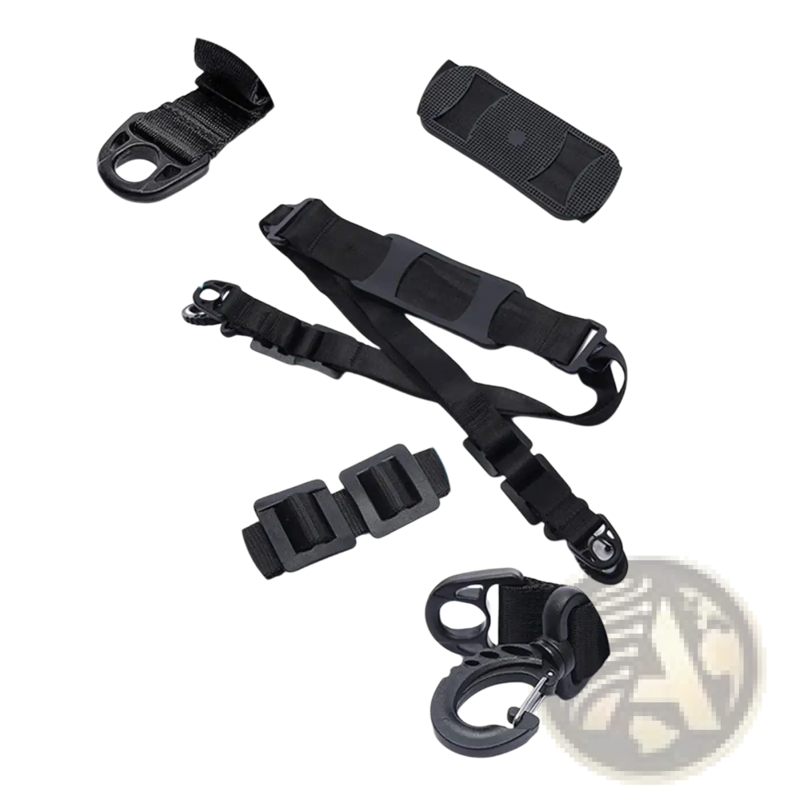 Black adjustable nylon shoulder strap for electric scooter with reinforced webbing and plastic buckles