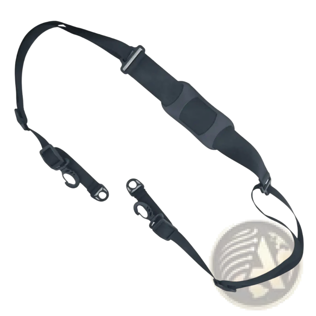 Black adjustable nylon shoulder strap for electric scooter carrying with padded sections and metal hooks