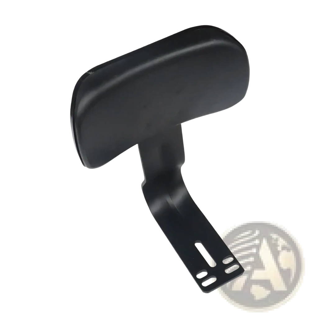 Black padded headrest with sleek curved design and metal bracket for electric scooter rear seat backrest cushion kit back side