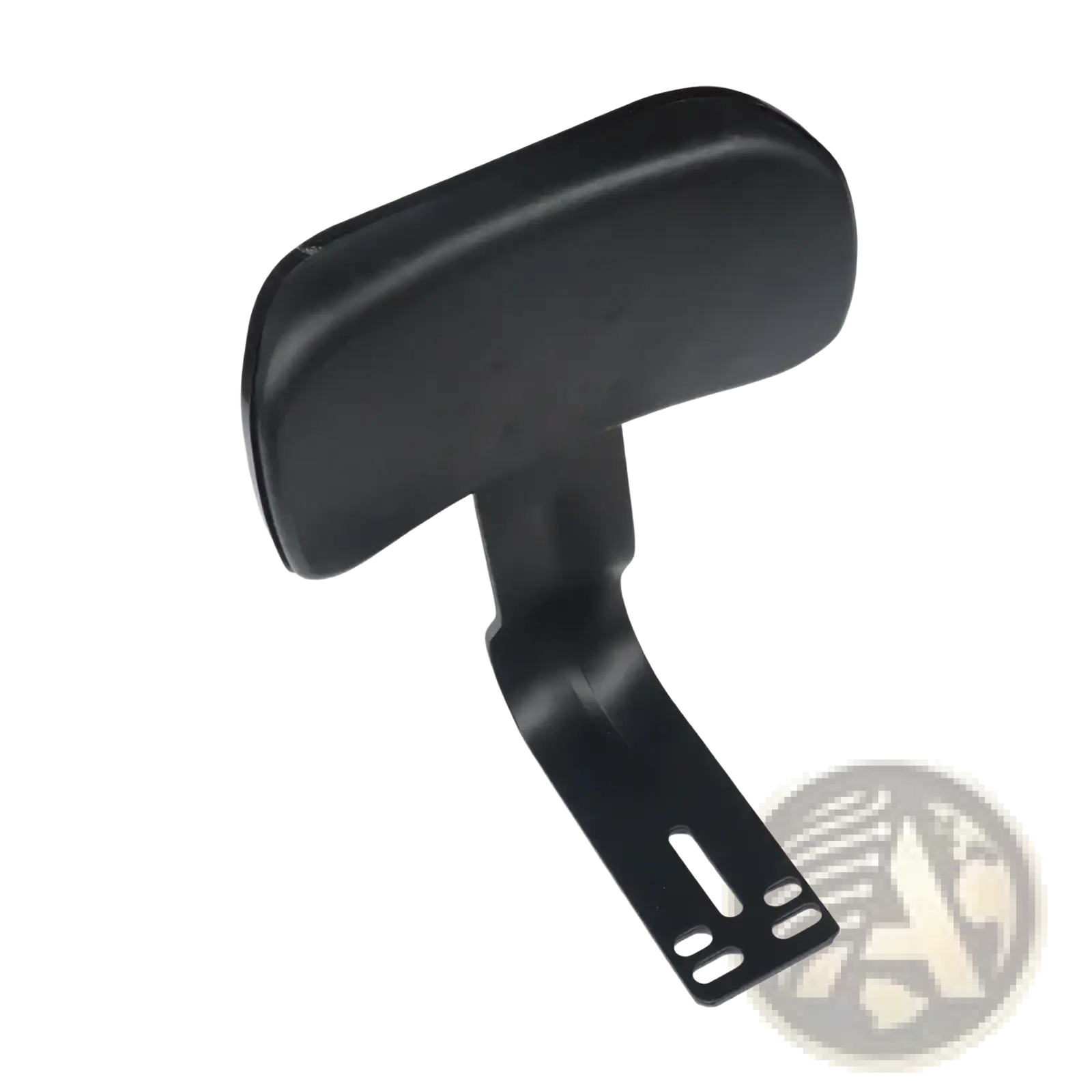 Black padded headrest with sleek curved design and metal bracket for electric scooter rear seat backrest cushion kit back side