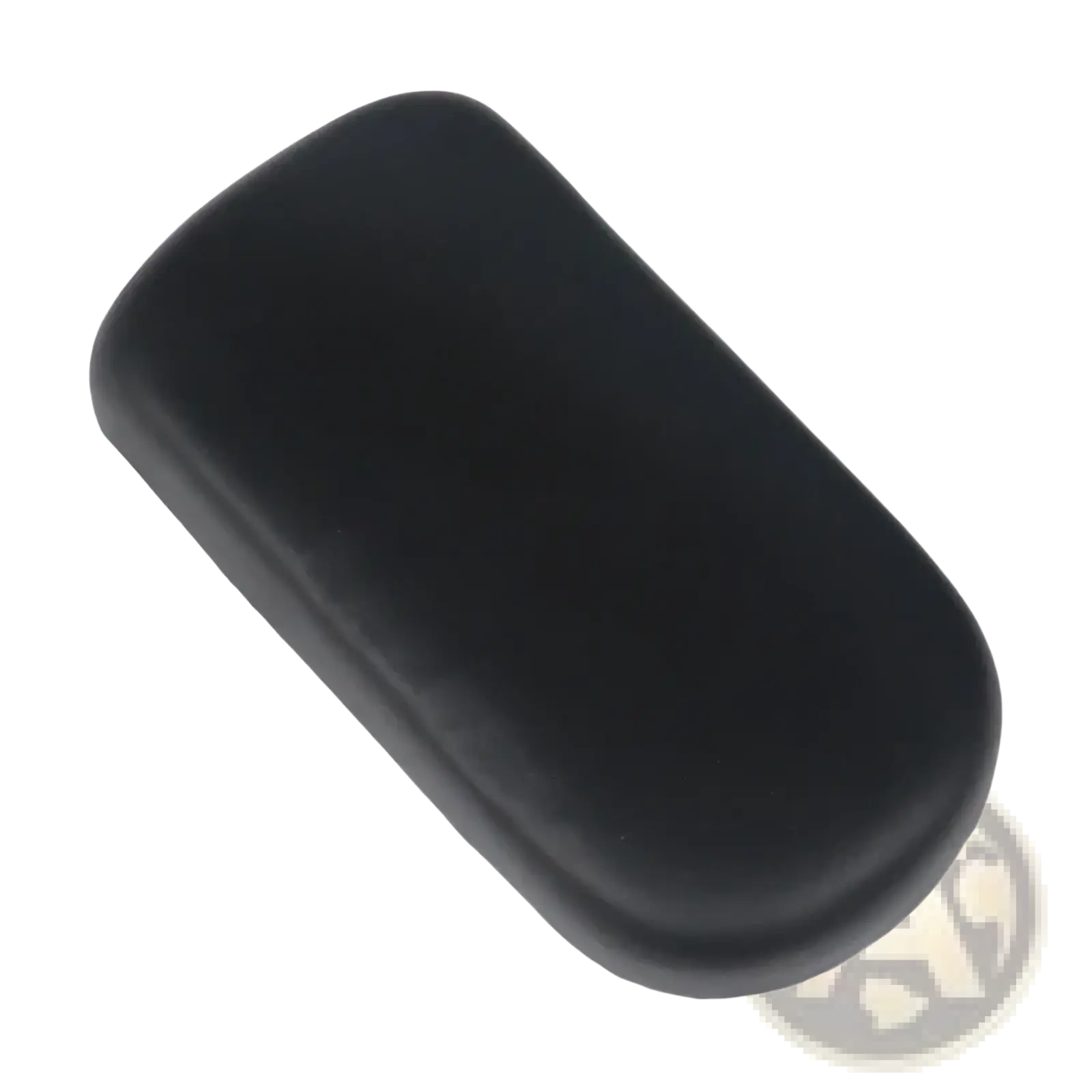 Black smooth-surfaced rectangular electric scooter rear seat backrest cushion kit with rounded edges backside view