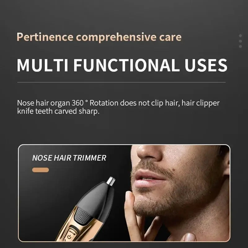 Electric shaver 3-in-1 grooming kit with gold and black nose hair trimmer and 360-degree rotating head for fast charging time