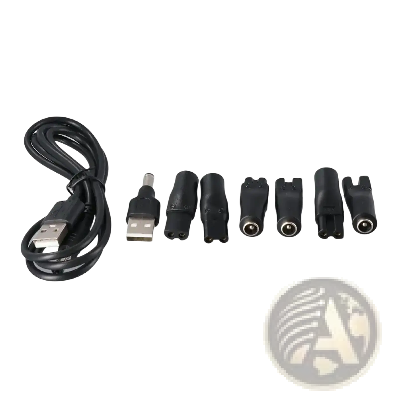 Black usb charging cable with assorted plastic adapters for electric shaver usb charging cable and adapter set