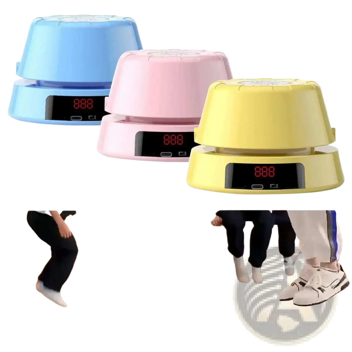 A compact dome-shaped electric skipping rope machine with a colorful plastic body and digital automatic counter display