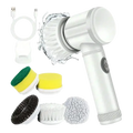 White usb-powered electric spin scrubber with interchangeable scrubbing heads for cordless cleaning use