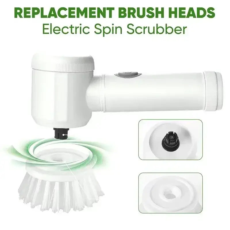 White plastic replacement brush head with dense bristles and black attachment for electric spin scrubber cleaning brush
