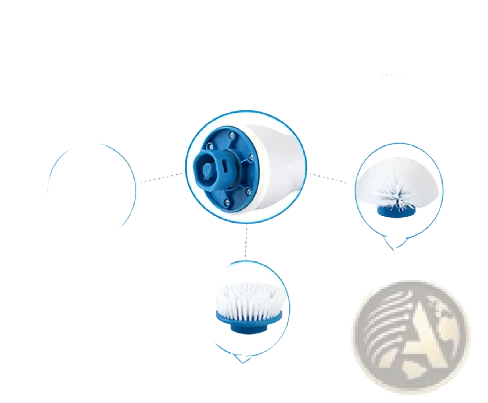Electric spin scrubber kitchen and bath cleaning brush with blue and white circular soft bristle toothbrush head for gentle cleaning