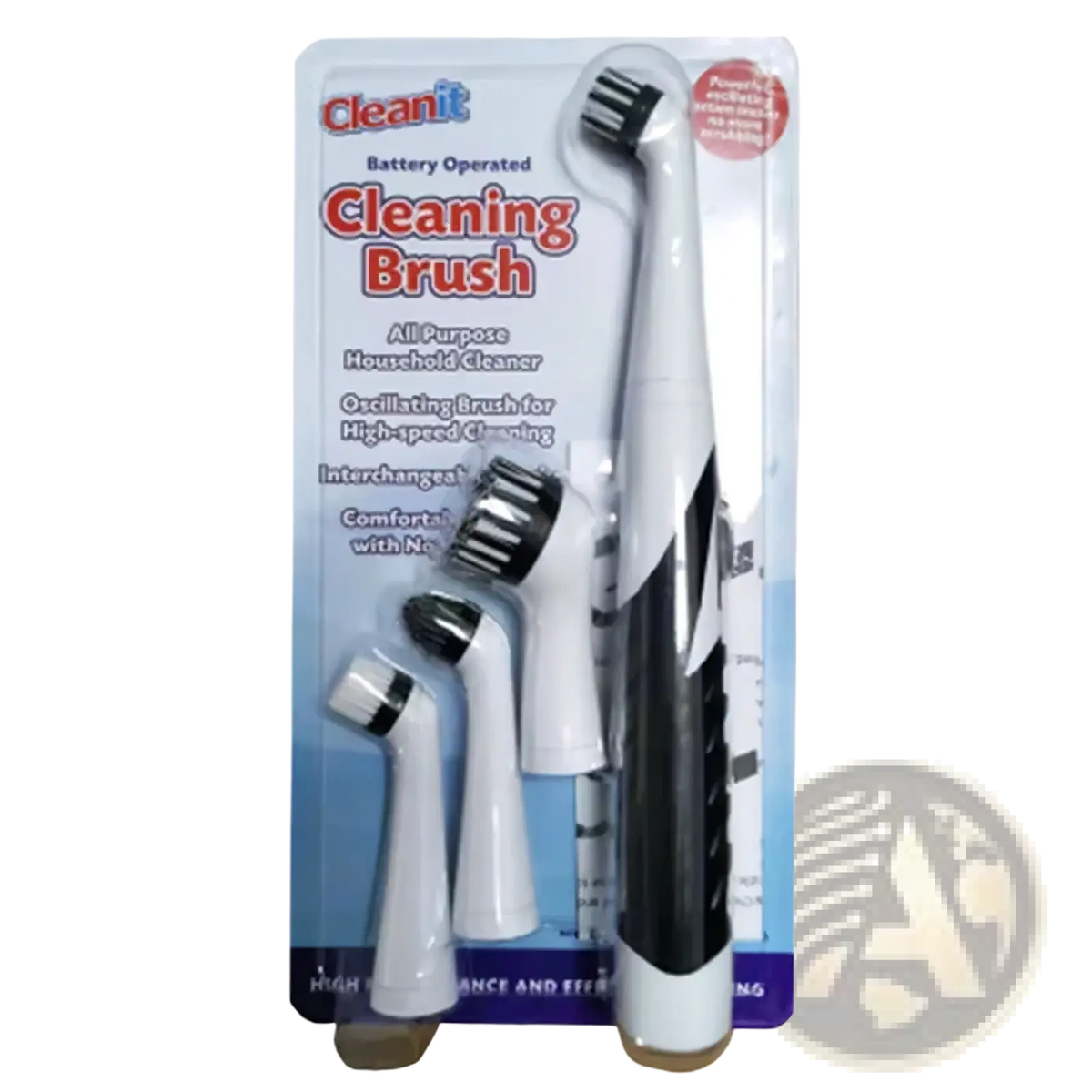 White and black electric spin scrubber multi surface cleaning brush kit with interchangeable heads in package