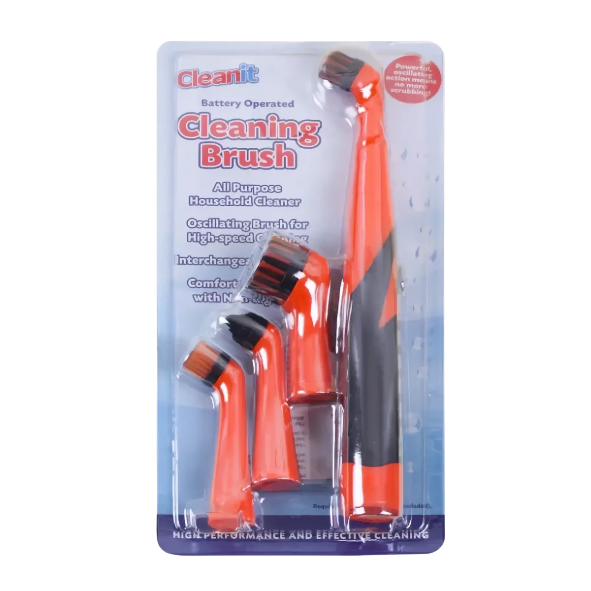 Electric spin scrubber multi surface cleaning brush kit in orange and black with battery operated interchangeable heads