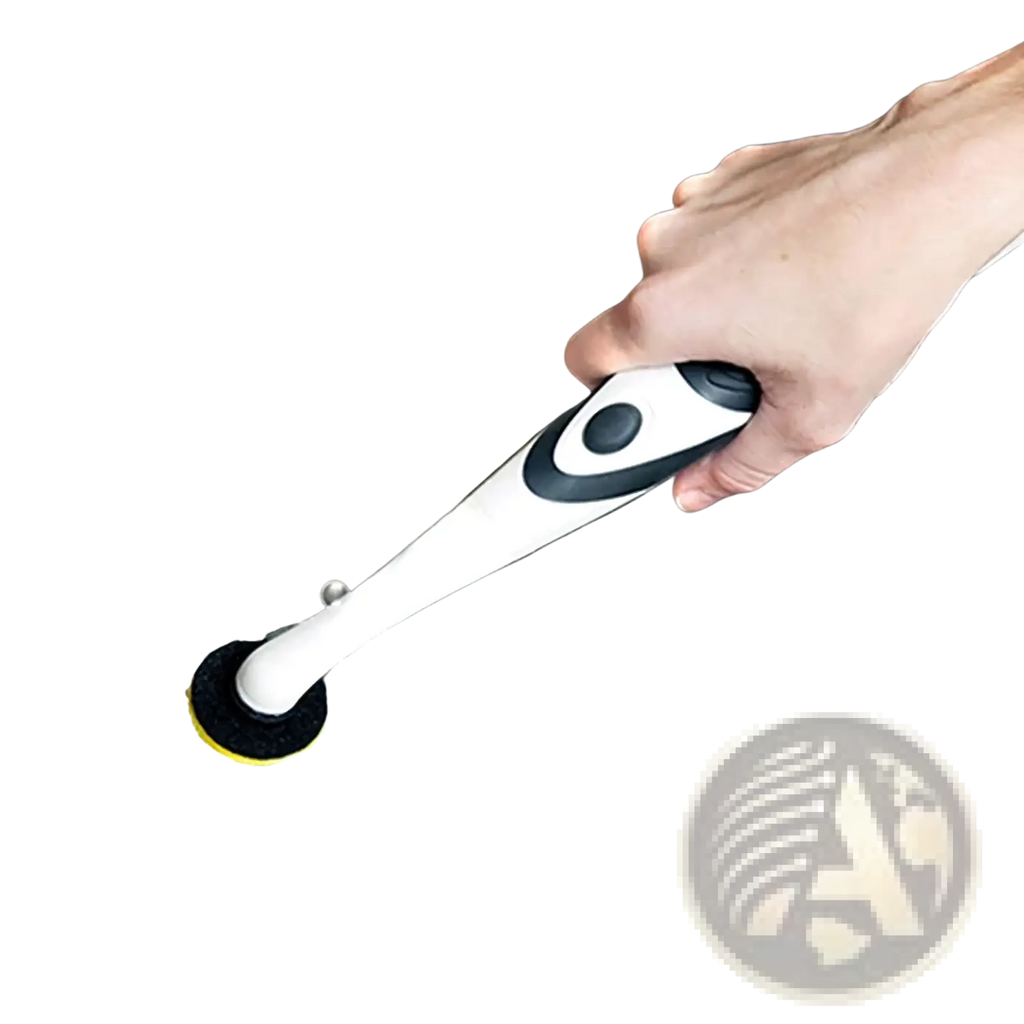 Electric spin scrubber multi surface cleaning brush kit with white and black ergonomic handle and yellow bristle head