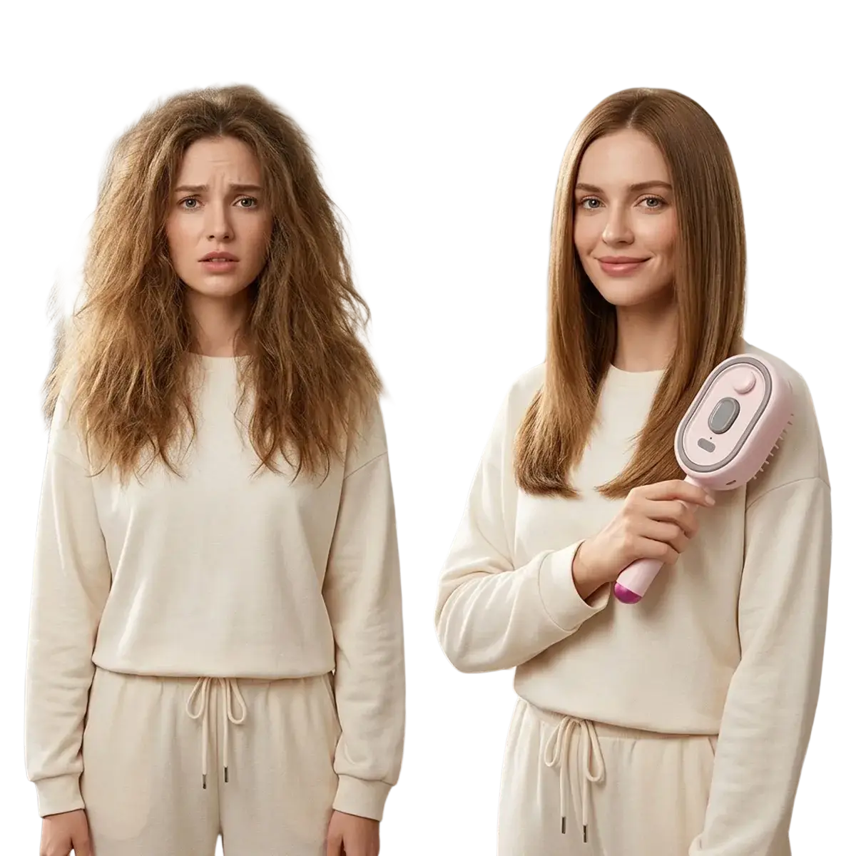 Pink handheld electric spray air cushion massage comb with sleek rounded design and soft-touch grip