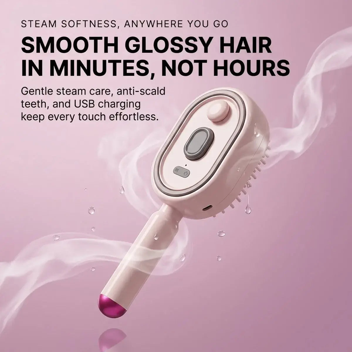 Pink and white electric spray air cushion massage comb with usb charging and anti-scalp teeth handheld steam brush