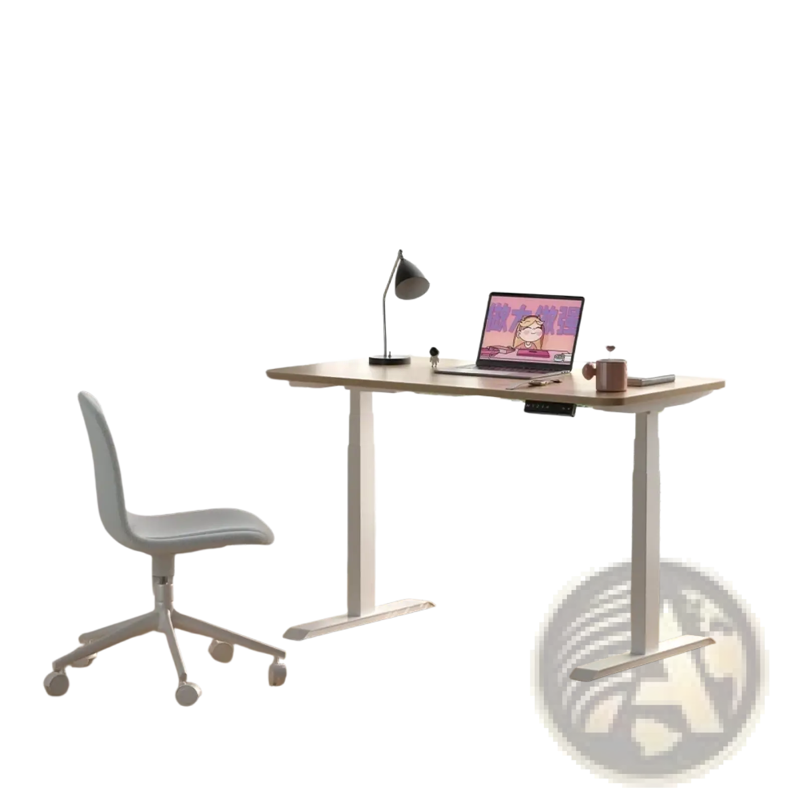 White electric standing desk with adjustable height, sleek modern design, and sturdy metal legs for workstations