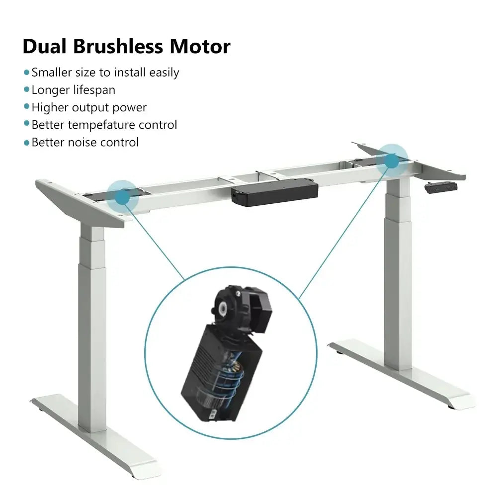 Silver metallic dual brushless motor assembly for electric standing desk adjustable height workstation