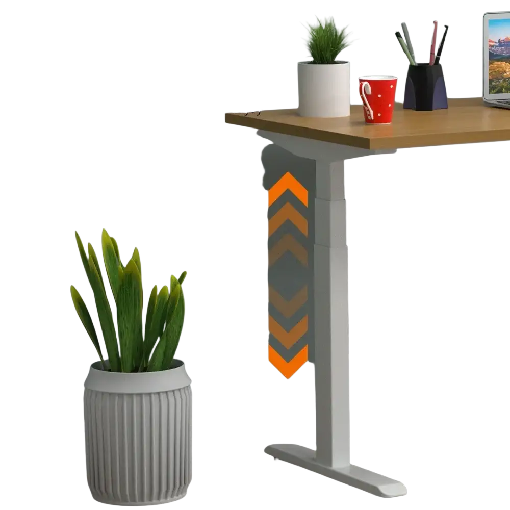 White electric standing desk with adjustable height, wooden top, and sleek modern design for ergonomic workspace use