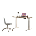 White electric standing desk with adjustable height, sleek modern design, and sturdy metal legs for workstations