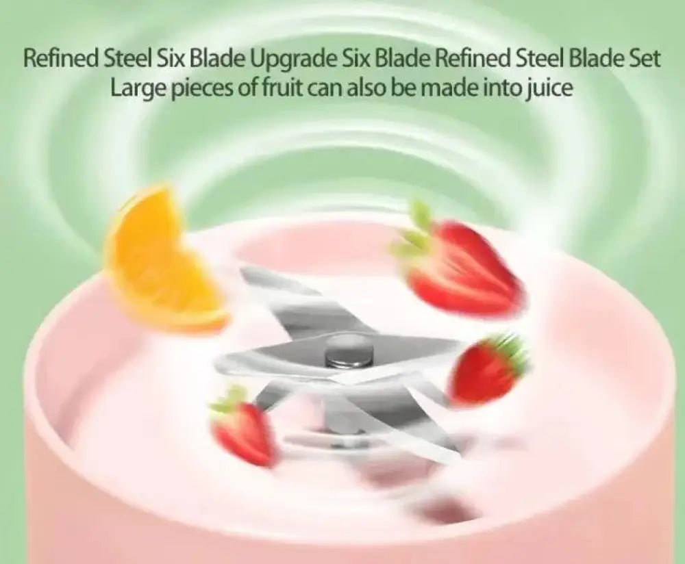 Refined steel six-blade set with sleek metallic finish for portable usb rechargeable personal blender and juicer cup
