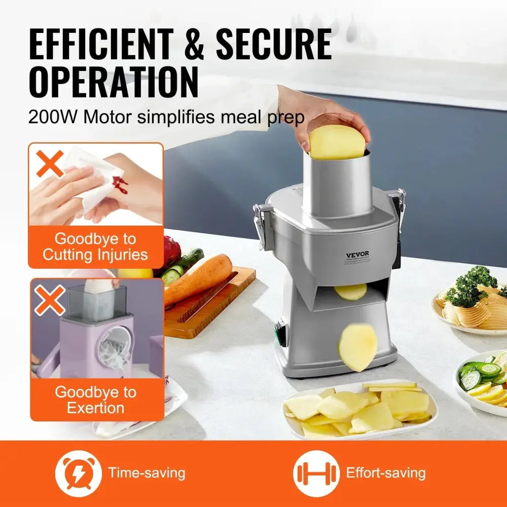 Silver vevor 200w electric 4-in-1 vegetable slicer and dicer in silver with sturdy modern design for efficient meal prep