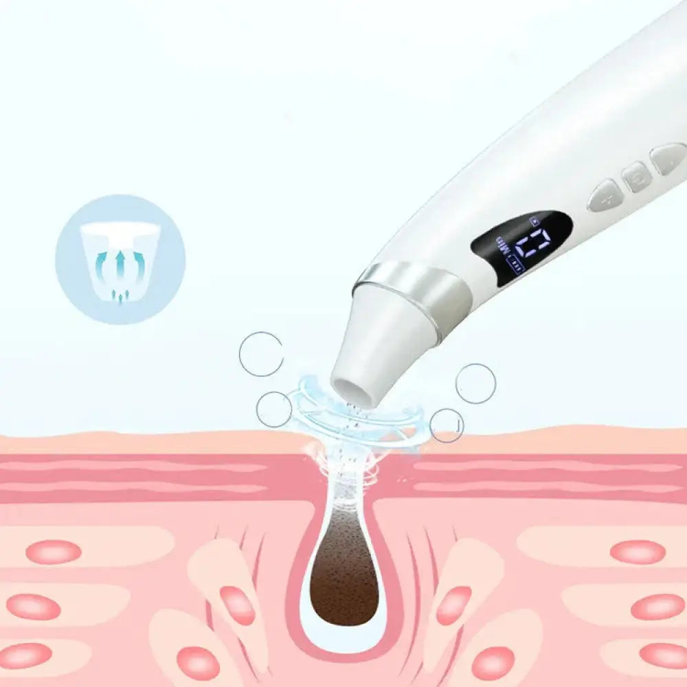 White electronic skincare visual blackhead suction pore vacuum with hd camera digital display and silver accents for pore extraction