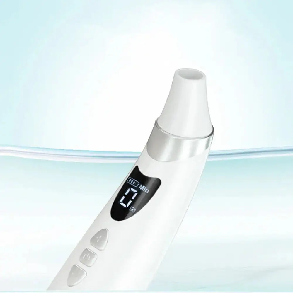White electronic visual blackhead suction pore vacuum with hd camera featuring sleek ergonomic design and silver accent band