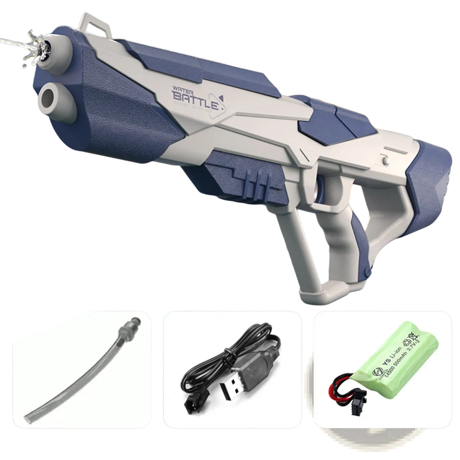Electric water gun automatic glock toy for kids 358ml blue and white plastic with futuristic dual nozzle design