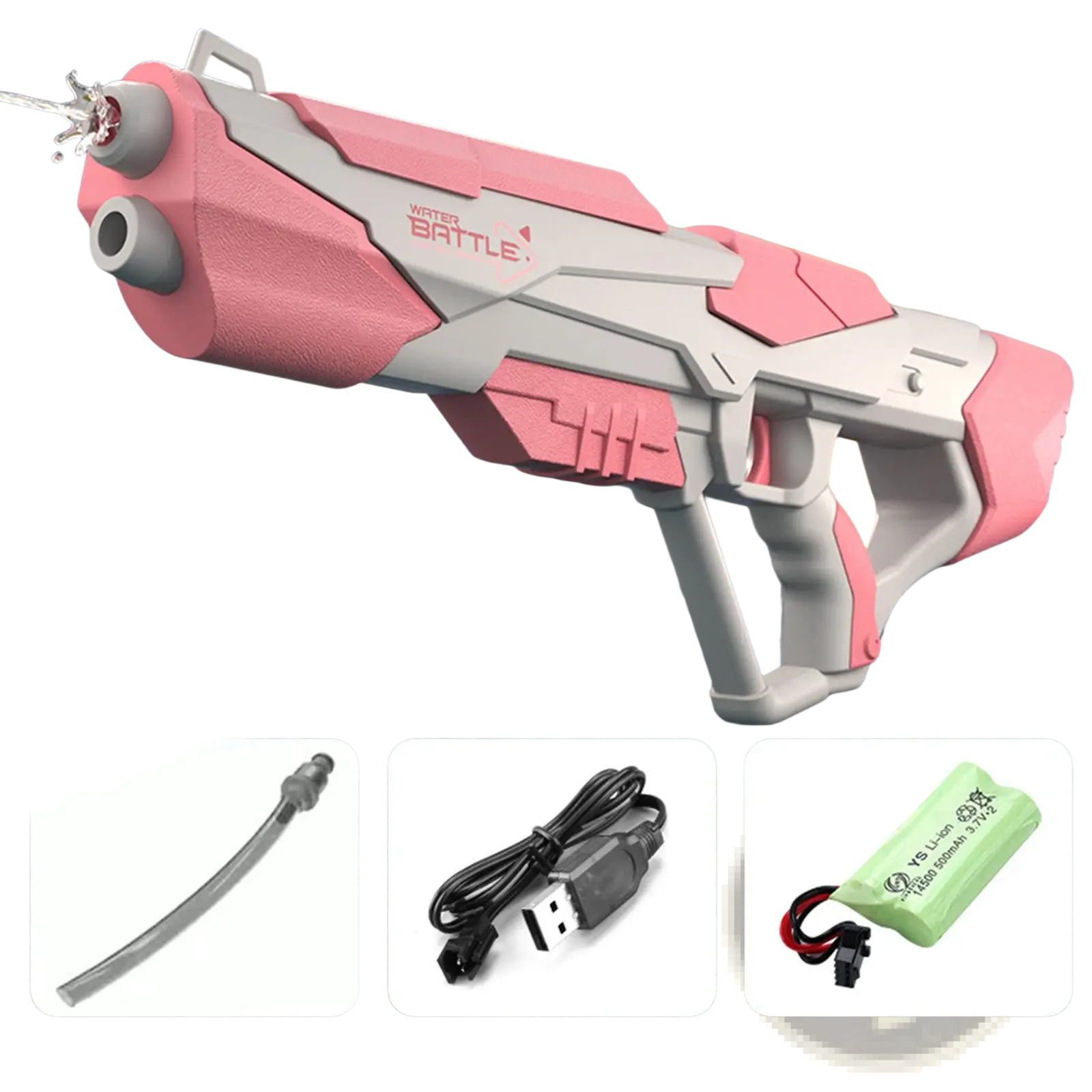 Pink and gray plastic electric water gun with water battle branding automatic glock toy for kids 358ml capacity