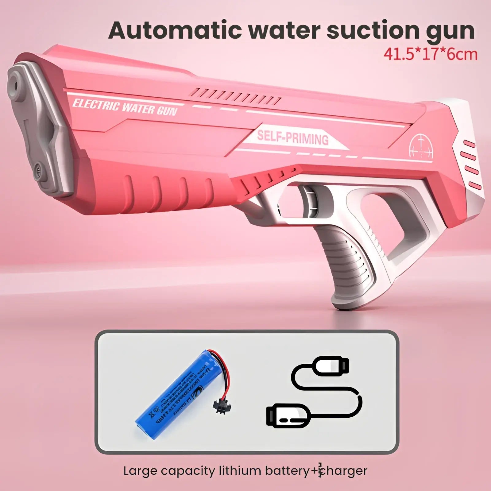 Pink and silver electric water gun glock toy for kids with self-priming design and 358ml capacity