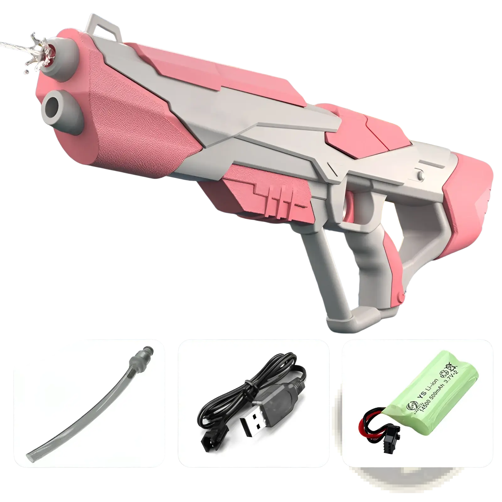 Pink and gray electric water gun with sleek futuristic design automatic glock toy for kids 358ml capacity