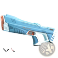 Electric water gun automatic induction burst toy in light blue and white plastic with orange accents and superior logo