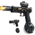 Black plastic electric water gun with transparent barrel textured grip and led shark scope for outdoor use